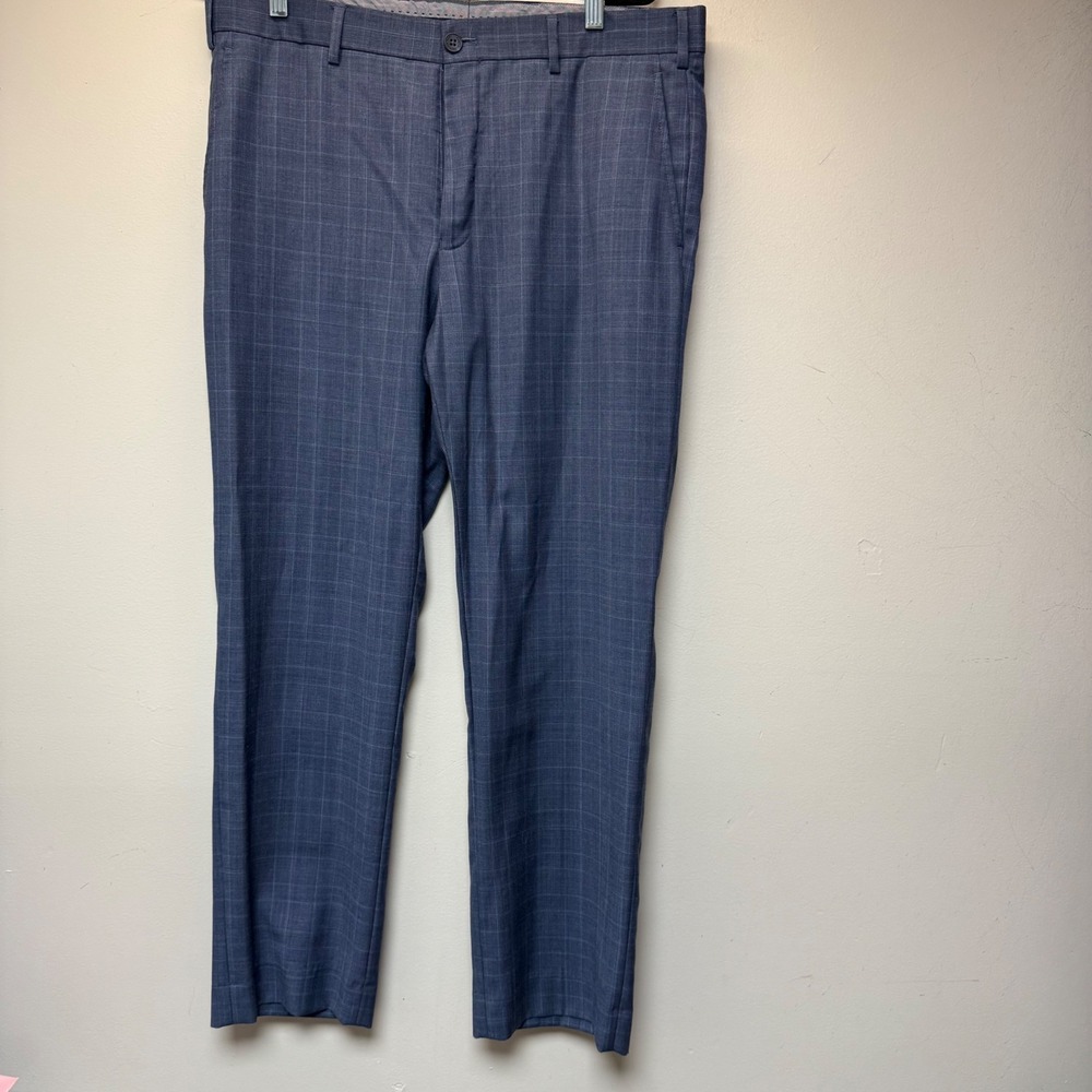 Hart Schaffer Marx Dress Pants Mens 36x29 Blue Excellent Glen Plaid Flat Front